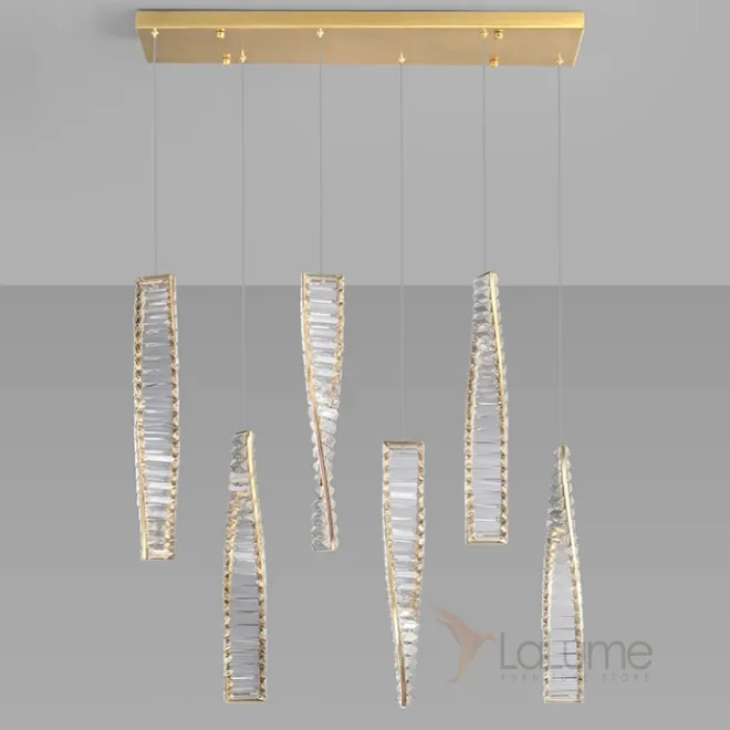 Готовая комбинация подвесных светодиодных светильников со спиралевидными плафонами из многогранных хрустальных пластин BERTOLDA X COMBO L80