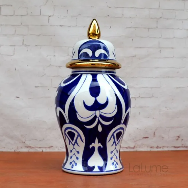 Китайская чайная ваза с крышкой Blue Pattern