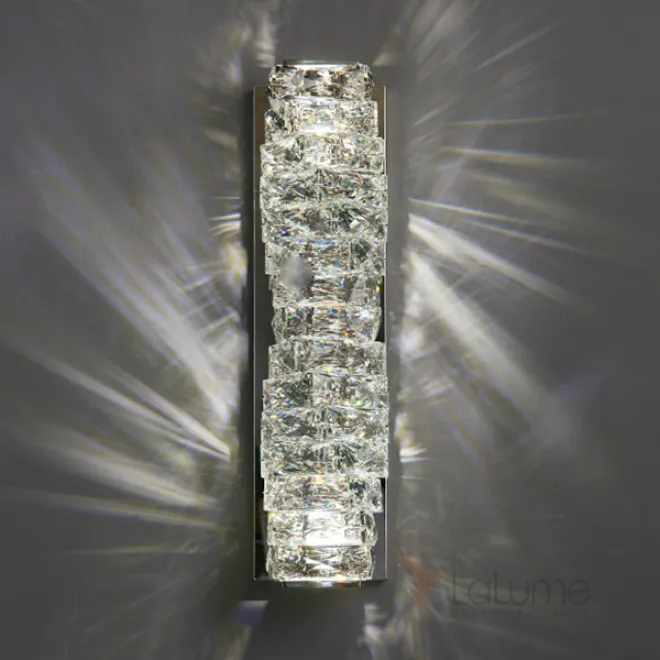 Настенный светодиодный светильник с прямоугольным плафоном из составных хрустальных слитков на хромированном основании CARE WALL H45 Chrome