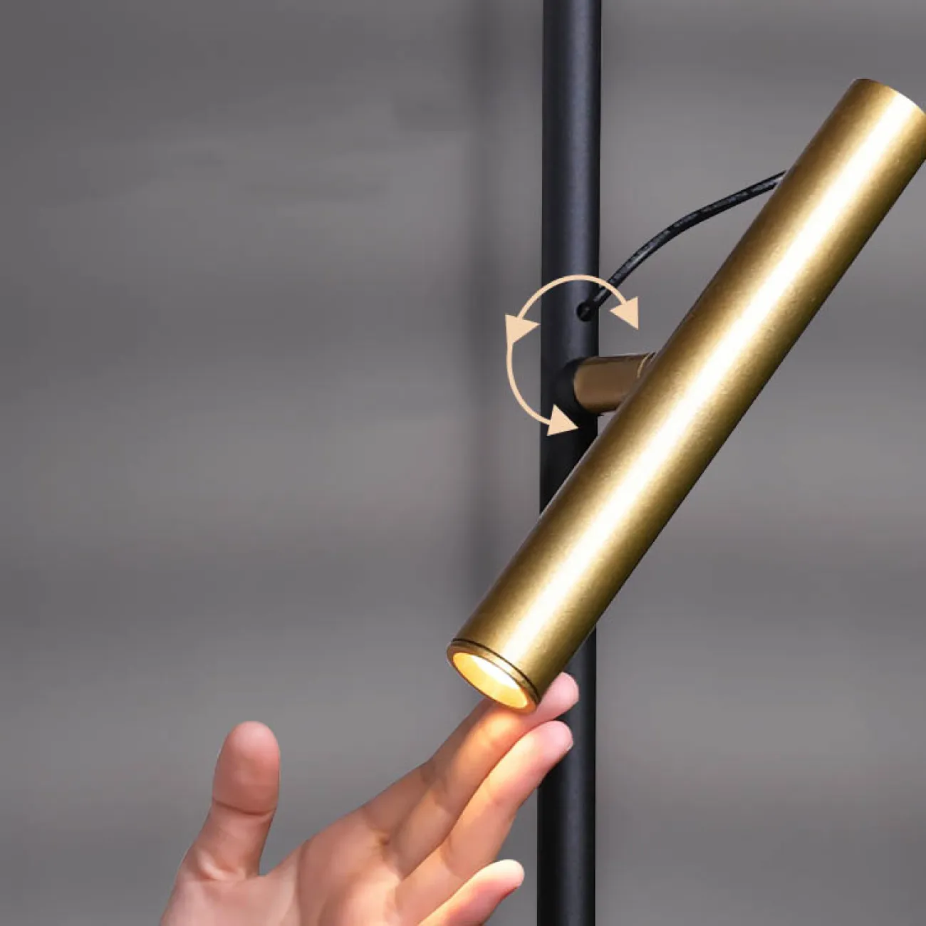 Серия светодиодных торшеров с поворотными плафонами вытянутой цилиндрической формы в черном и латунном цвете TITRE Black Серия светодиодных торшеров с поворотными плафонами вытянутой цилиндрической формы в черном и латунном цвете TITRE Black