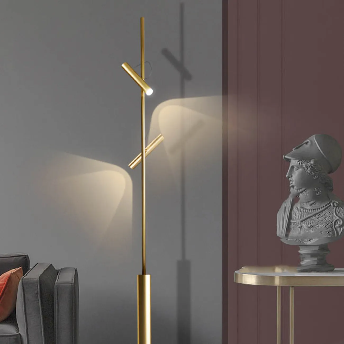 Серия светодиодных торшеров с поворотными плафонами вытянутой цилиндрической формы в черном и латунном цвете TITRE Black Серия светодиодных торшеров с поворотными плафонами вытянутой цилиндрической формы в черном и латунном цвете TITRE Black