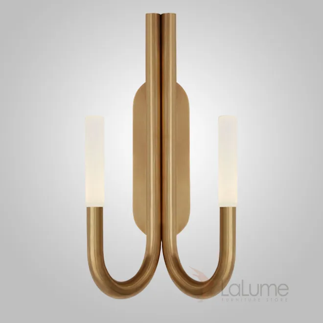 Серия настенных светильников в классическом стиле с двумя матовыми рассеивателями на изогнутых рожках LAURA WALL Brass