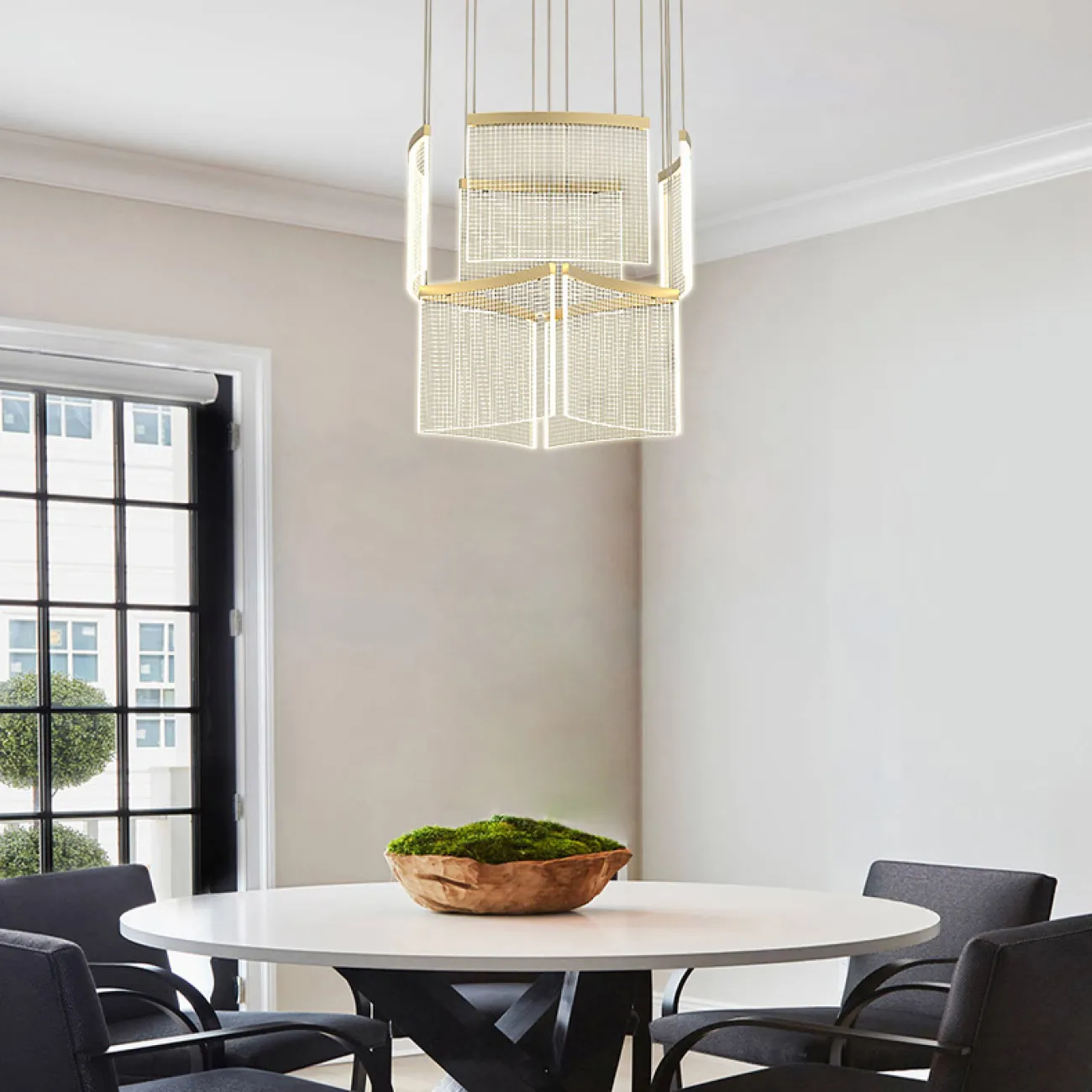 Готовая комбинация подвесных светодиодных светильников c прозрачными прямоугольными плафонами с клетчатой гравировкой AKSELINE D80