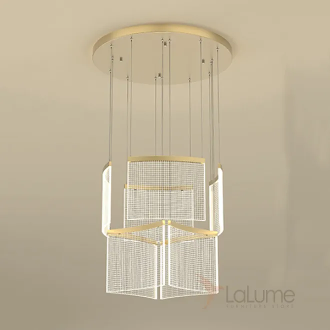 Готовая комбинация подвесных светодиодных светильников c прозрачными прямоугольными плафонами с клетчатой гравировкой AKSELINE D60