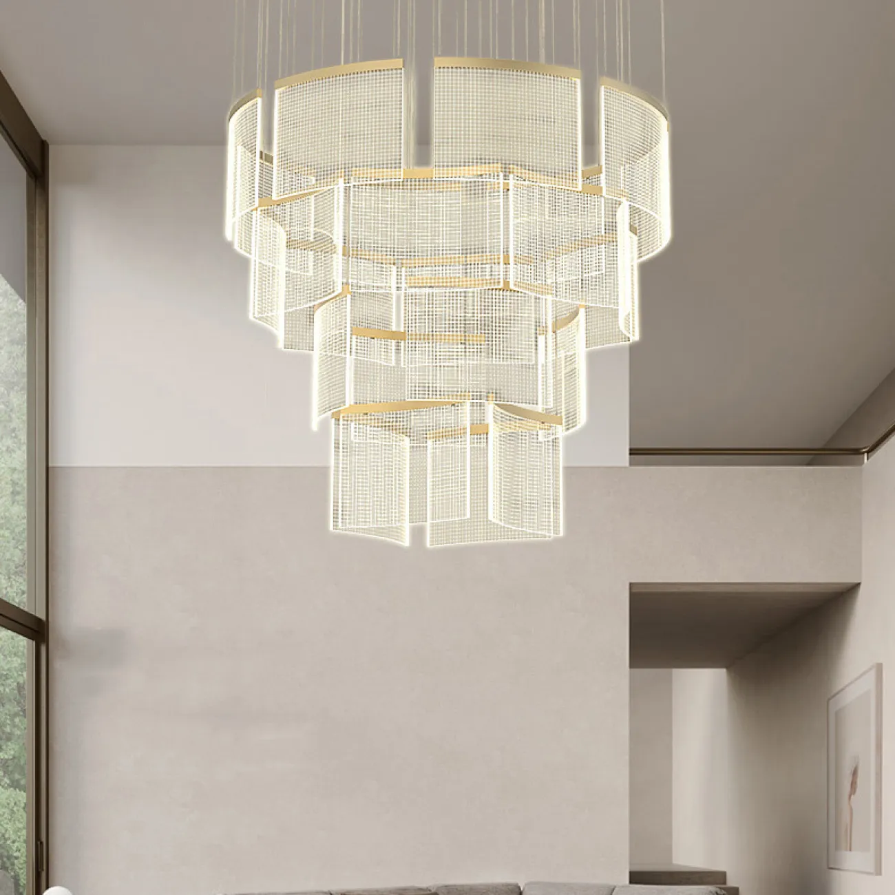 Готовая комбинация подвесных светодиодных светильников c прозрачными прямоугольными плафонами с клетчатой гравировкой AKSELINE D80