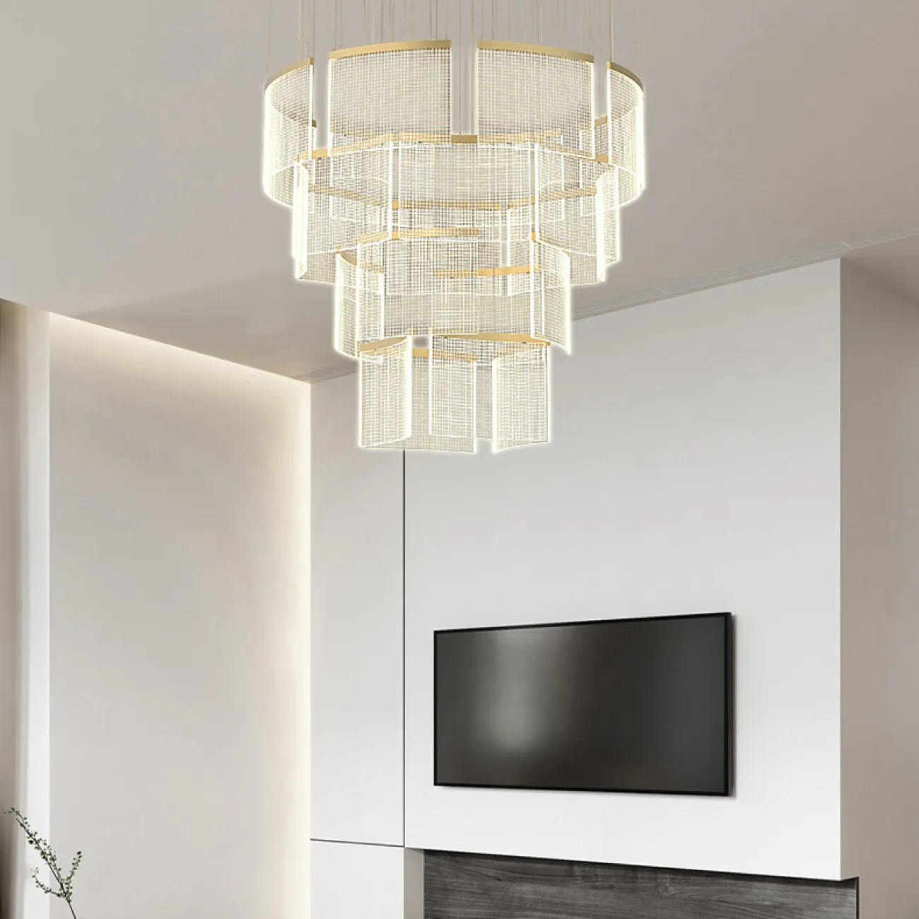 Готовая комбинация подвесных светодиодных светильников c прозрачными прямоугольными плафонами с клетчатой гравировкой AKSELINE D80