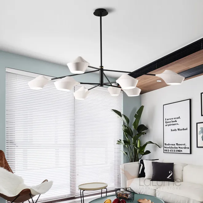 Люстра на штанге LANT D150 8 lamps Black/White от ImperiumLoft