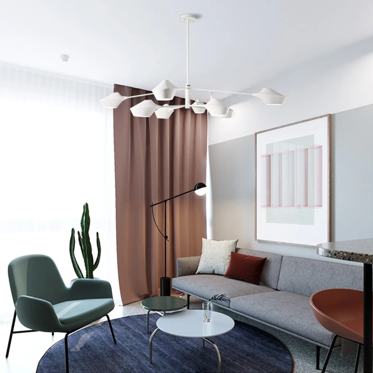 Люстра на штанге LANT D95 4 lamps White от ImperiumLoft