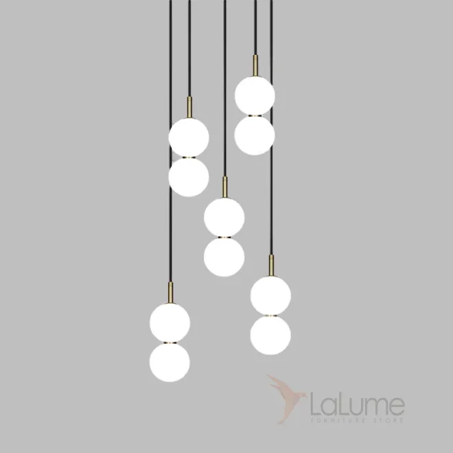 Готовая комбинация подвесных светодиодных светильников c шарообразными плафонами и купольными рассеивателями ROCCO COMBO A 5 подвесов