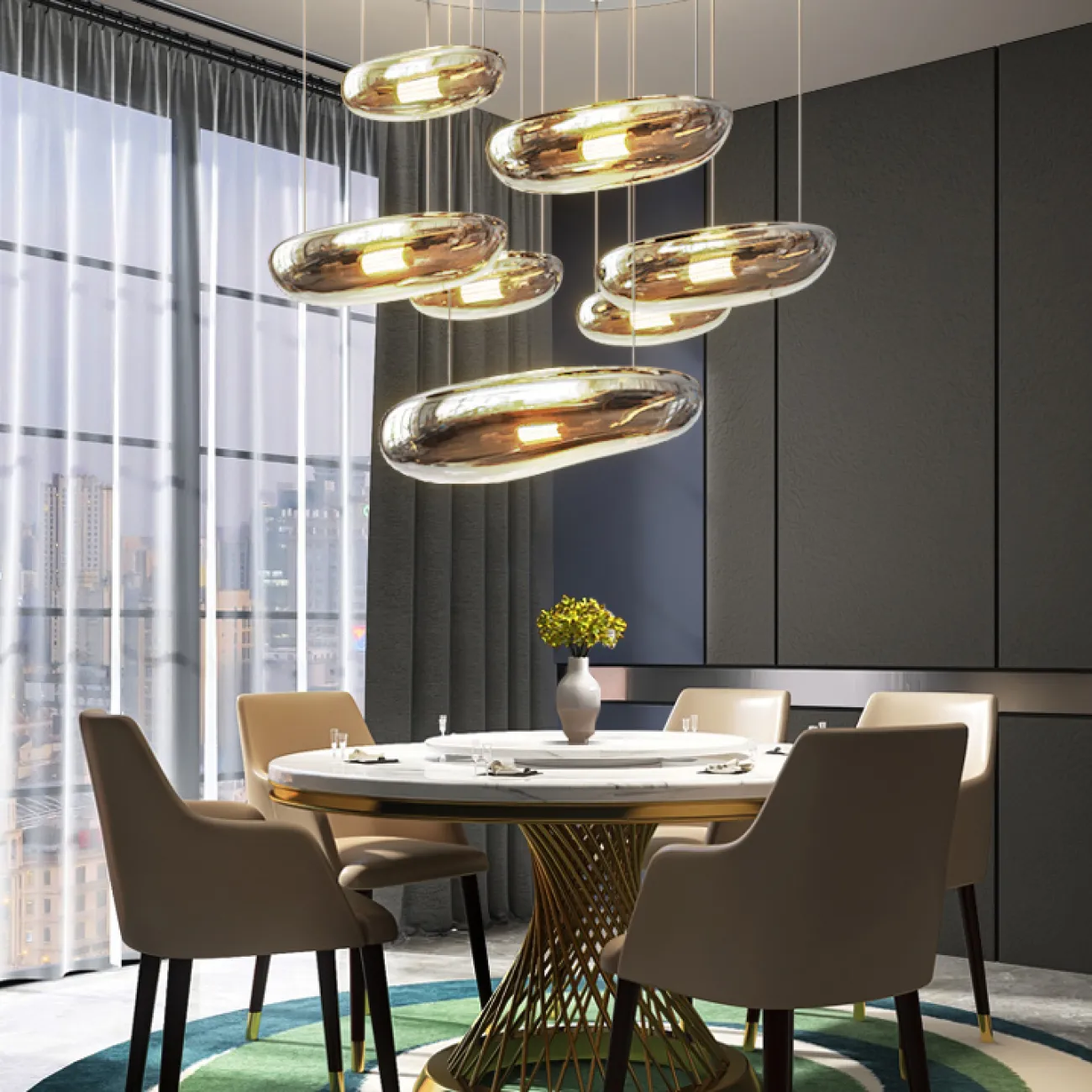 Серия подвесных светодиодных светильников с вытянутыми округлыми плафонами из выдувного стекла MANNA D60