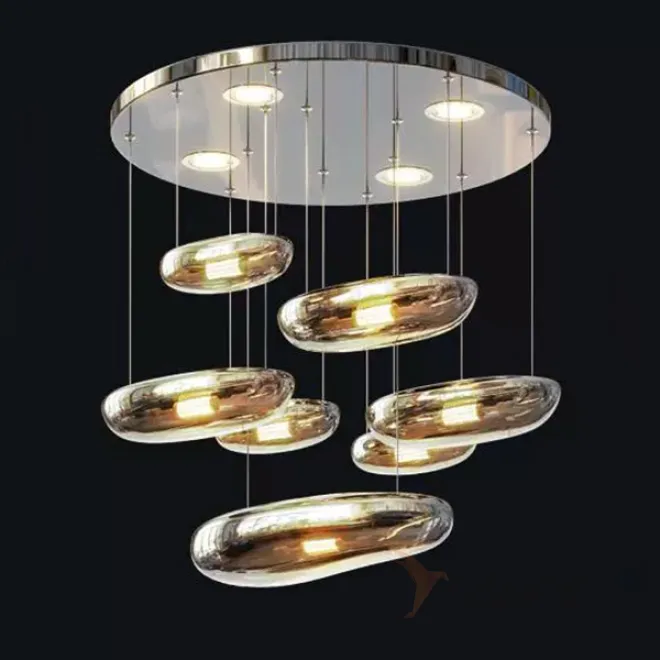 Серия подвесных светодиодных светильников с вытянутыми округлыми плафонами из выдувного стекла MANNA D60