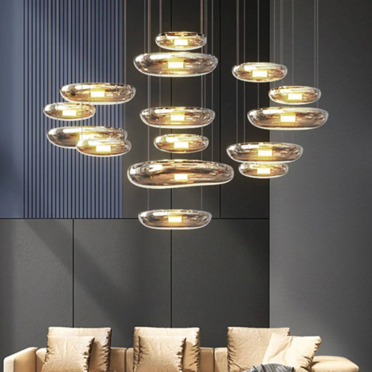 Серия подвесных светодиодных светильников с вытянутыми округлыми плафонами из выдувного стекла MANNA D60