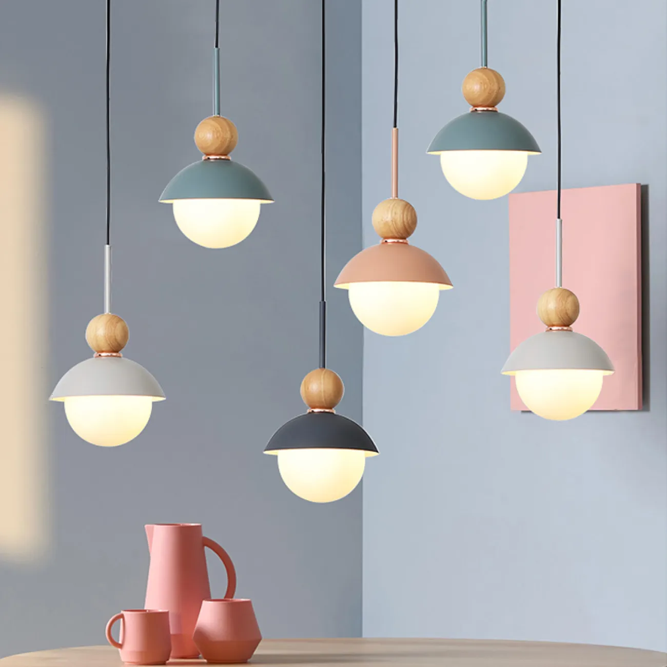 Подвесной светильник POMPON WOOD Розовый от ImperiumLoft