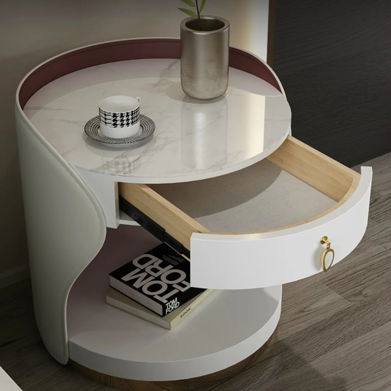 Дизайнерская кожаная прикроватная тумба - LaLume-TT00143