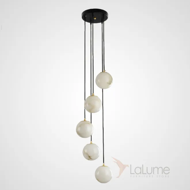 Готовая комбинация подвесных светильников c шарообразными плафонами из натурального белого мрамора MOSA L5