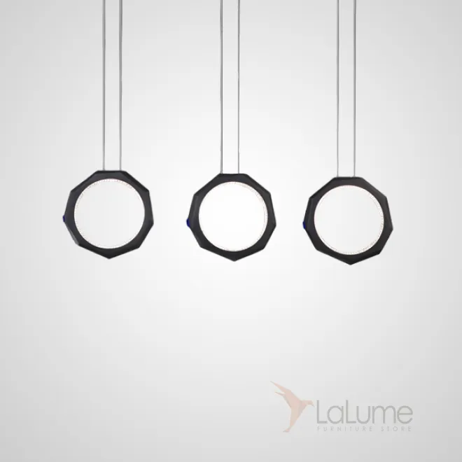 Готовая комбинация подвесных светильников с внутренней LED-подсветкой и декоративным стеклянным камнем на кольцевом корпусе NILSIGNE COMBO L109 Black