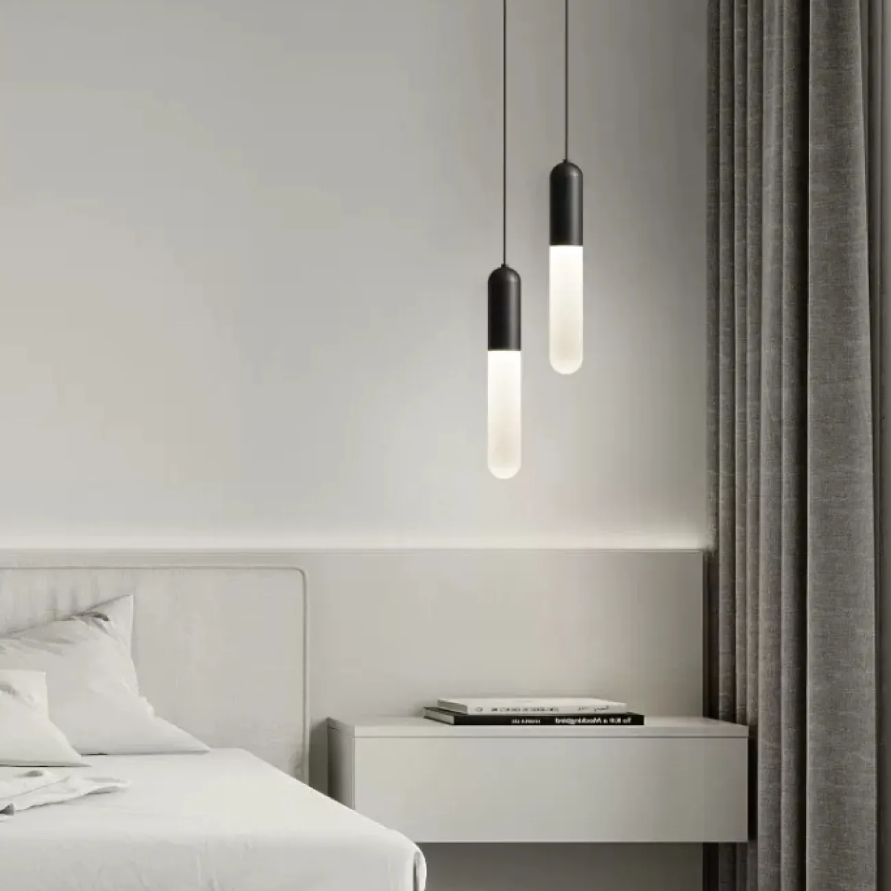 Готовая комбинация подвесных светильников с белыми цилиндрическими рассеивателями с матовым градиентным эффектом SIGLEIF DUO Brass