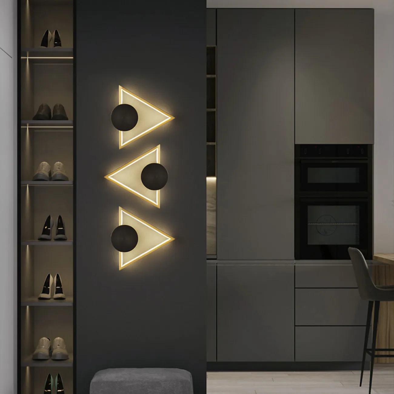 Серия настенных светодиодных светильников c декоративным диском на латунном корпусе геометрической формы WOLKE WIDE L28 Black Серия настенных светодиодных светильников c декоративным диском на латунном корпусе геометрической формы WOLKE WIDE L28 Black