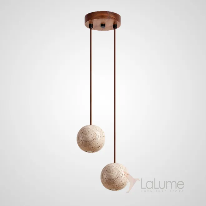 Готовая комбинация подвесных светильников с шарообразным корпусом из желтого камня травертина POVL COMBO D12