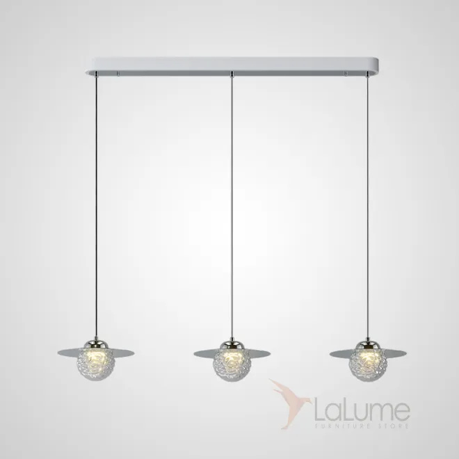 Готовая комбинация подвесных светодиодных светильников c шарообразными плафонами и дисковидными рассеивателями USKO TRIO Chrome