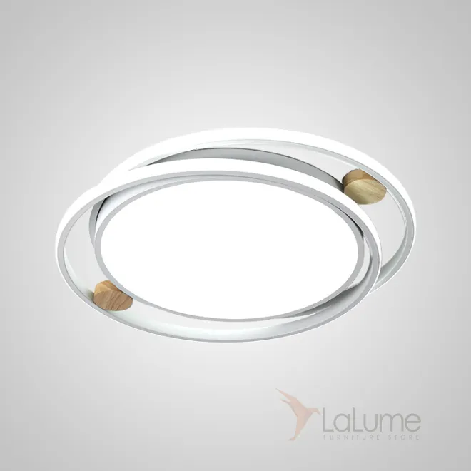 Серия потолочных светодиодных светильников со светящимися кольцами и декором из светлого дерева  NILMAR L45 White