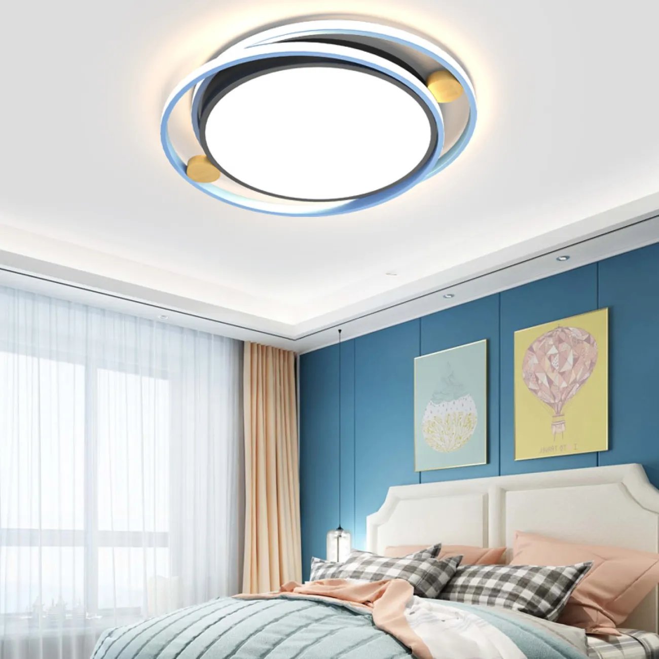 Серия потолочных светодиодных светильников со светящимися кольцами и декором из светлого дерева NILMAR L65 Green Серия потолочных светодиодных светильников со светящимися кольцами и декором из светлого дерева NILMAR L65 Green