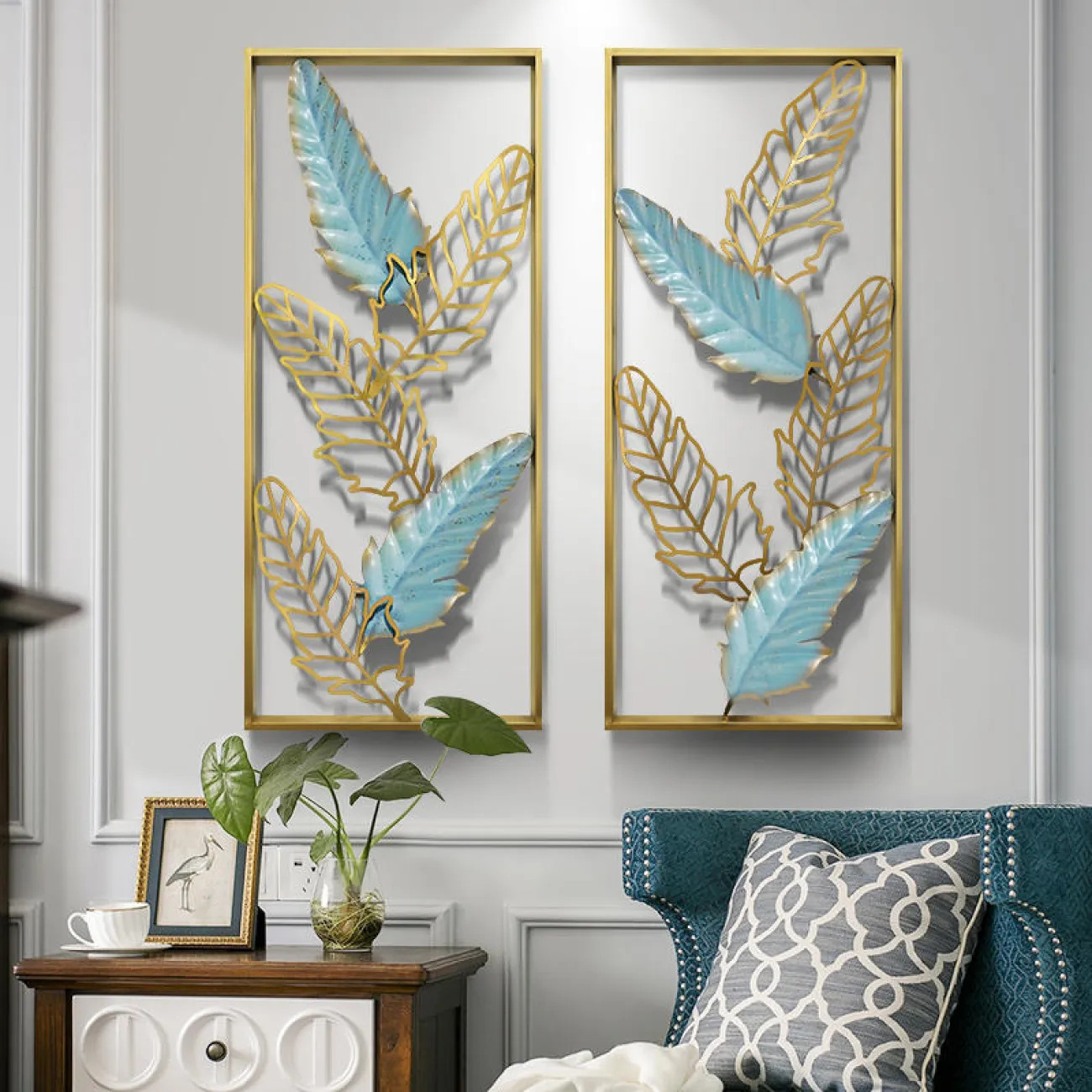 Дизайнерский настенный декор листья в рамке LaLume-KKK00346