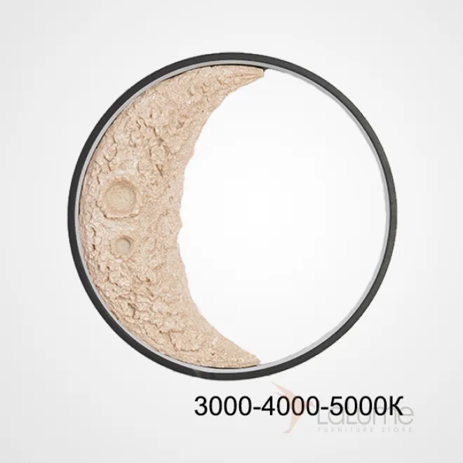 Настенный светодиодный светильник на кольцевом каркасе в виде убывающего месяца с рельефной поверхностью COSMOS WANING Луна D80 Трехцветный свет