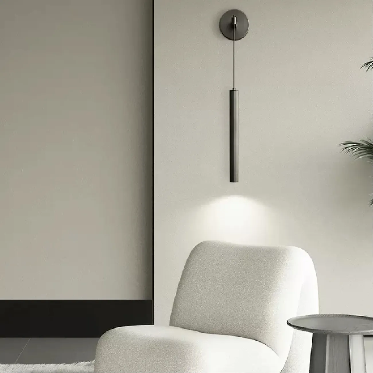 Настенный светодиодный светильник с вытянутым цилиндрическим корпусом на подвесе с круглым креплением ASKER Black