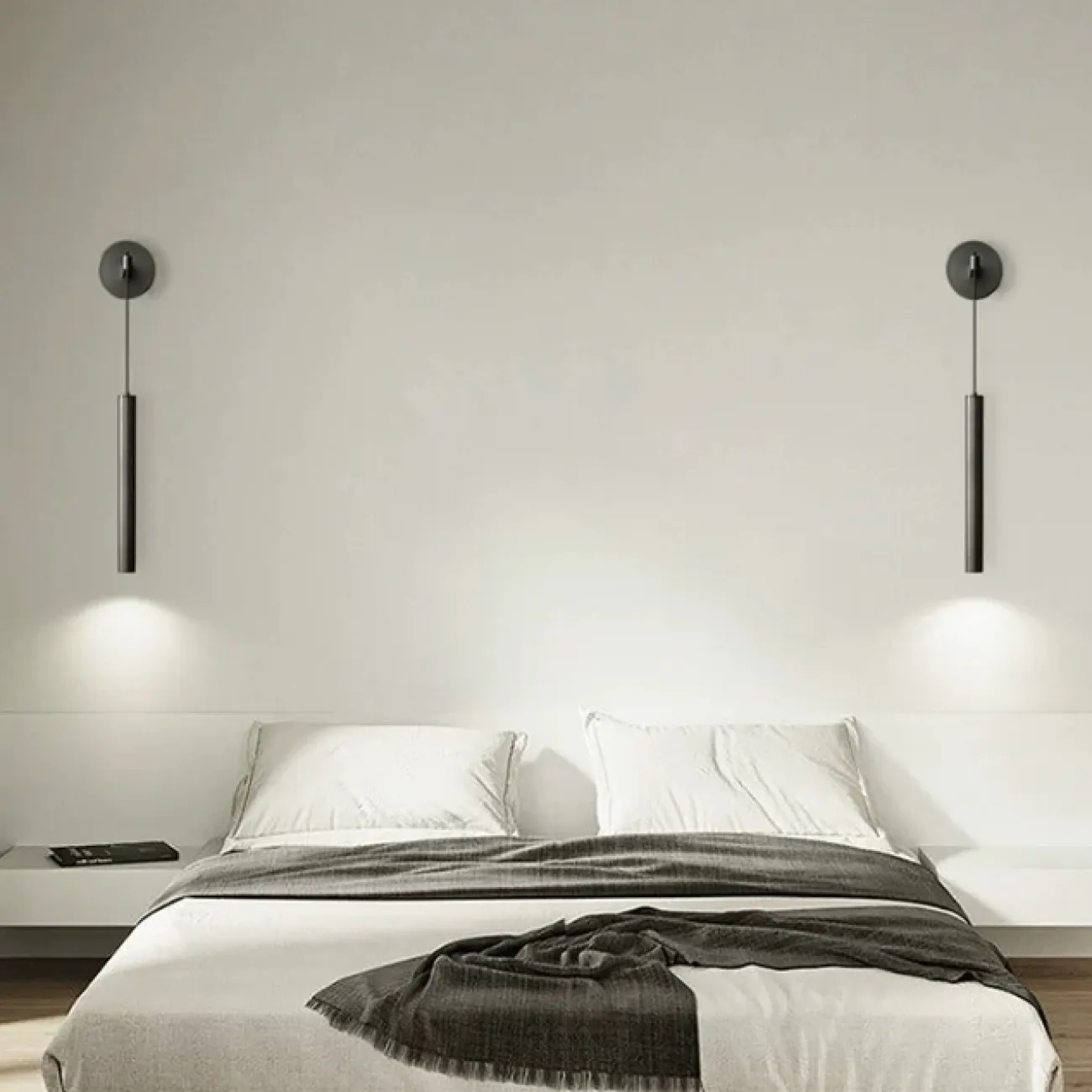 Настенный светодиодный светильник с вытянутым цилиндрическим корпусом на подвесе с круглым креплением ASKER Black