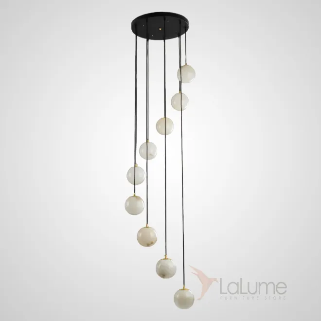 Готовая комбинация подвесных светильников c шарообразными плафонами из натурального белого мрамора MOSA L9
