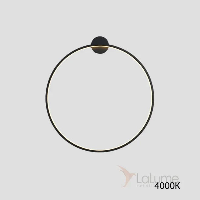 Серия настенных светильников в виде черных металлический колец разного диаметра с LED-подсветкой по контуру корпуса с круглым креплением GUARD B D30 4000К
