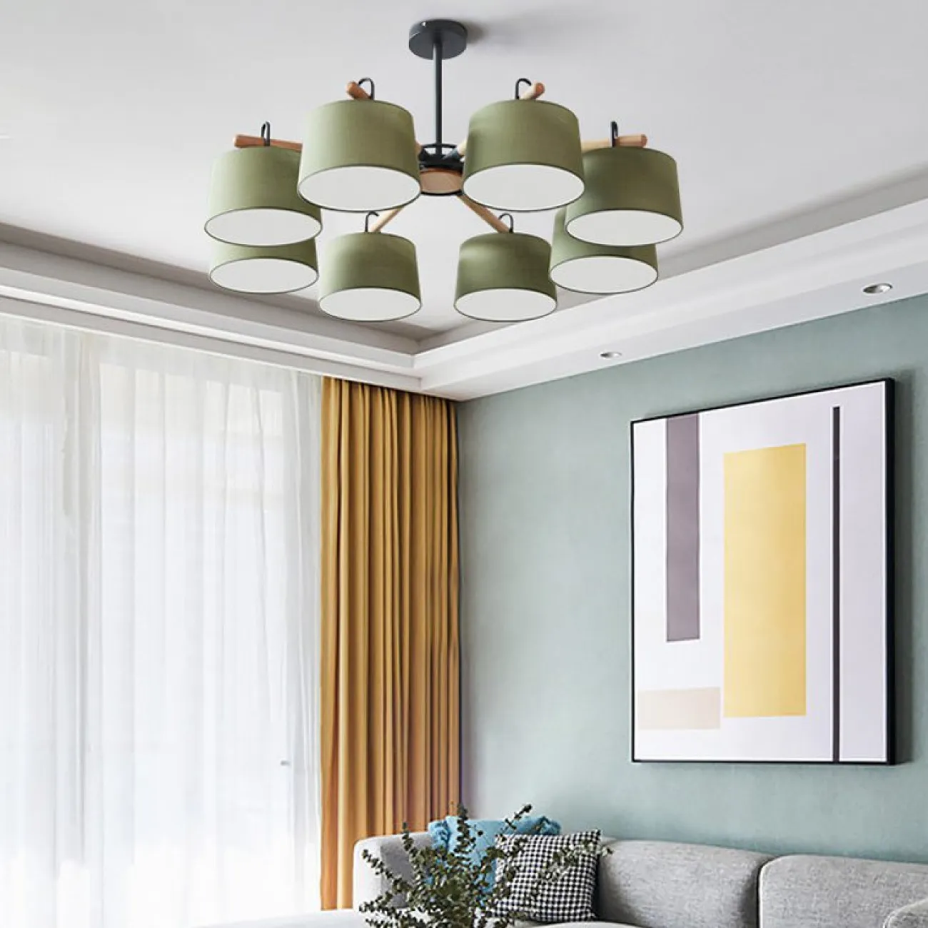 Потолочная люстра на штанге EVEN 8 Olive от ImperiumLoft