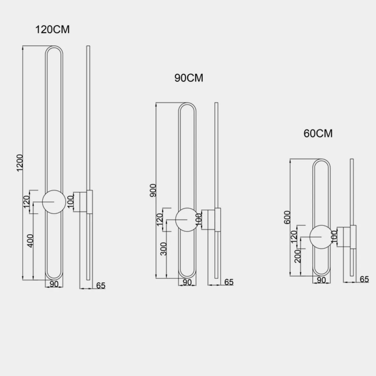 Серия настенных светодиодных светильников с латунным диском на вытянутом закольцованном корпусе HEIDY L H90 Brass Black