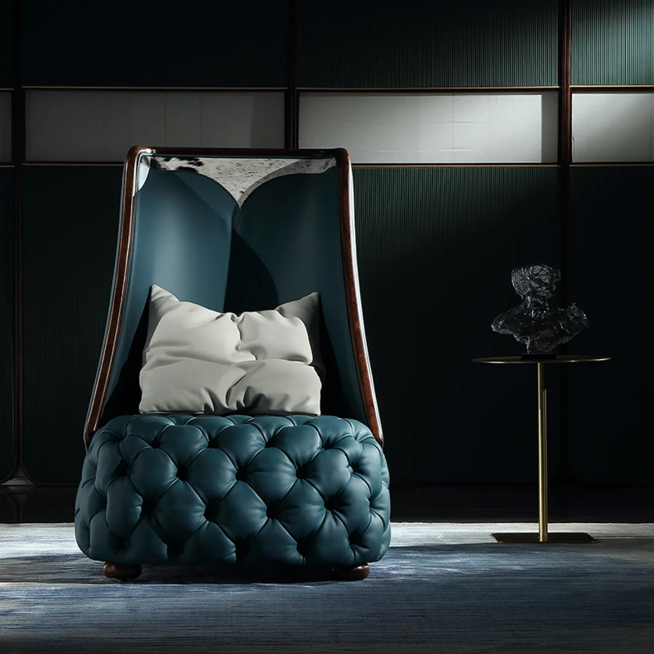 Кожаное кресло для отдыха Из черного дерева с высокой спинкой KASKOM 37300-29