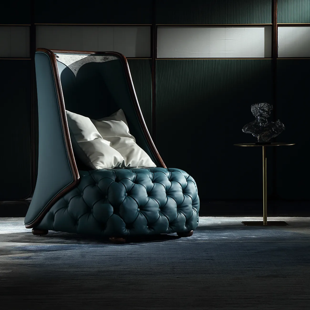 Кожаное кресло для отдыха Из черного дерева с высокой спинкой KASKOM 37300-29