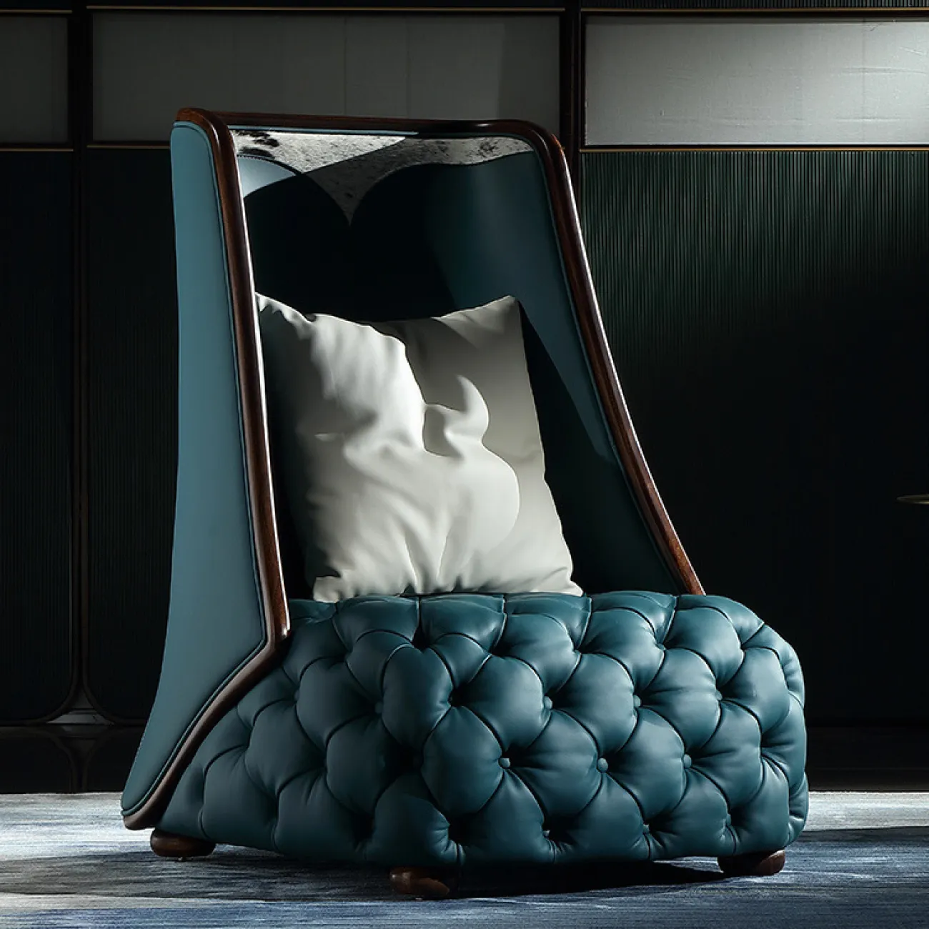 Кожаное кресло для отдыха Из черного дерева с высокой спинкой KASKOM 37300-29