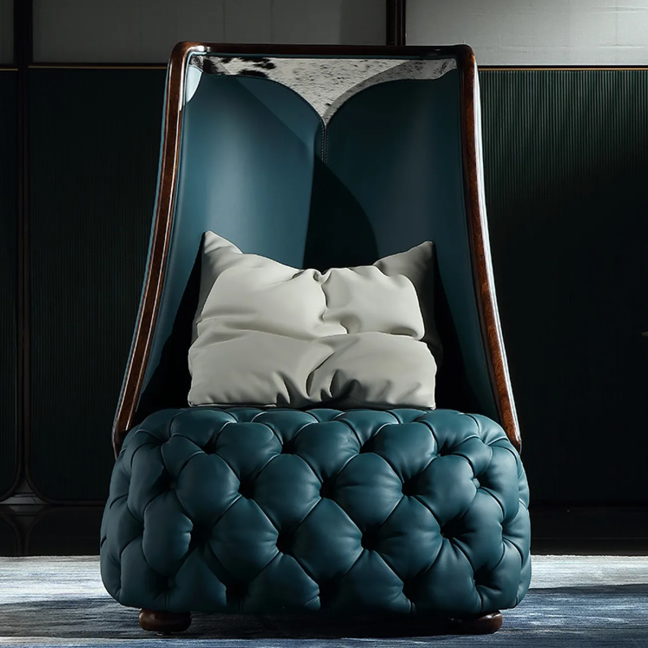 Кожаное кресло для отдыха Из черного дерева с высокой спинкой KASKOM 37300-29