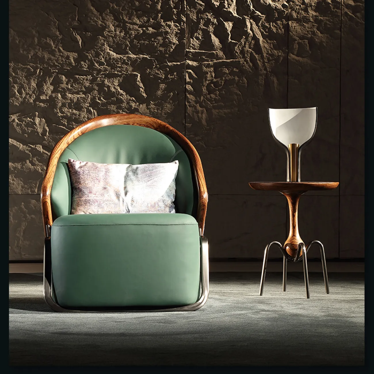 Оригинальное кожаное кресло для отдыха из цельного дерева KASKOM 37306-29