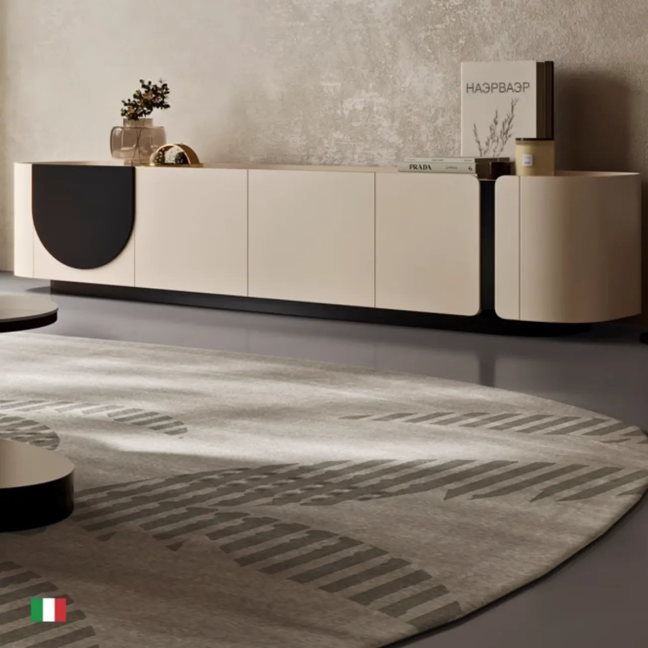 Кожаный шкаф для телевизора в стиле ваби-саби и журнальный столик KBOOS 35651-29