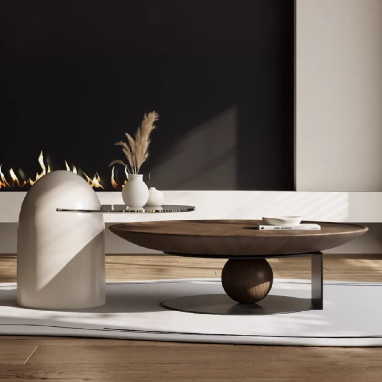 Дизайнерский круглый журнальный столик из цельного дерева KBOOS 35653-29 Дизайнерский круглый журнальный столик из цельного дерева KBOOS 35653-29