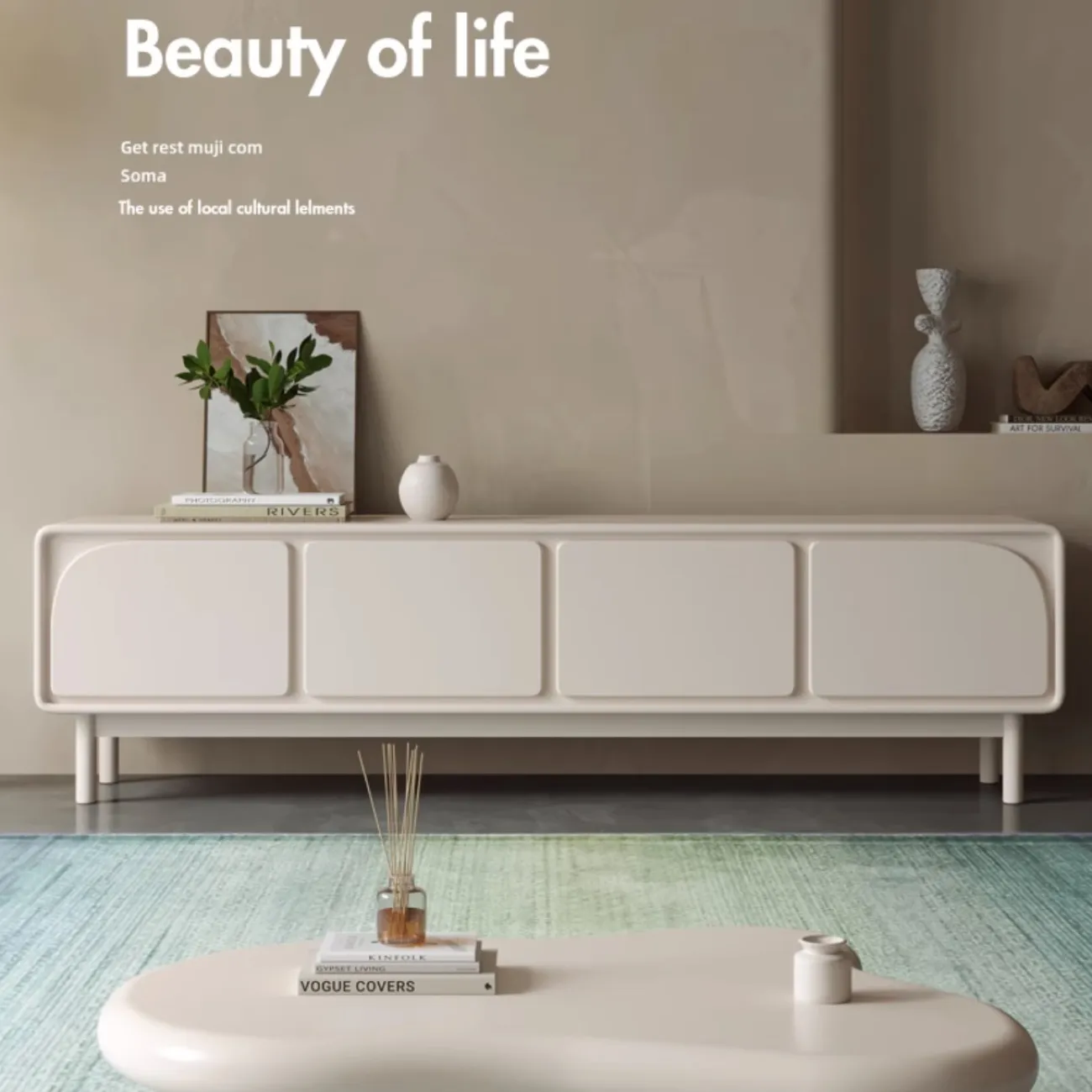 Креативный ТВ-стол из массива дерева  и чайный столик KBOOS 35661-29