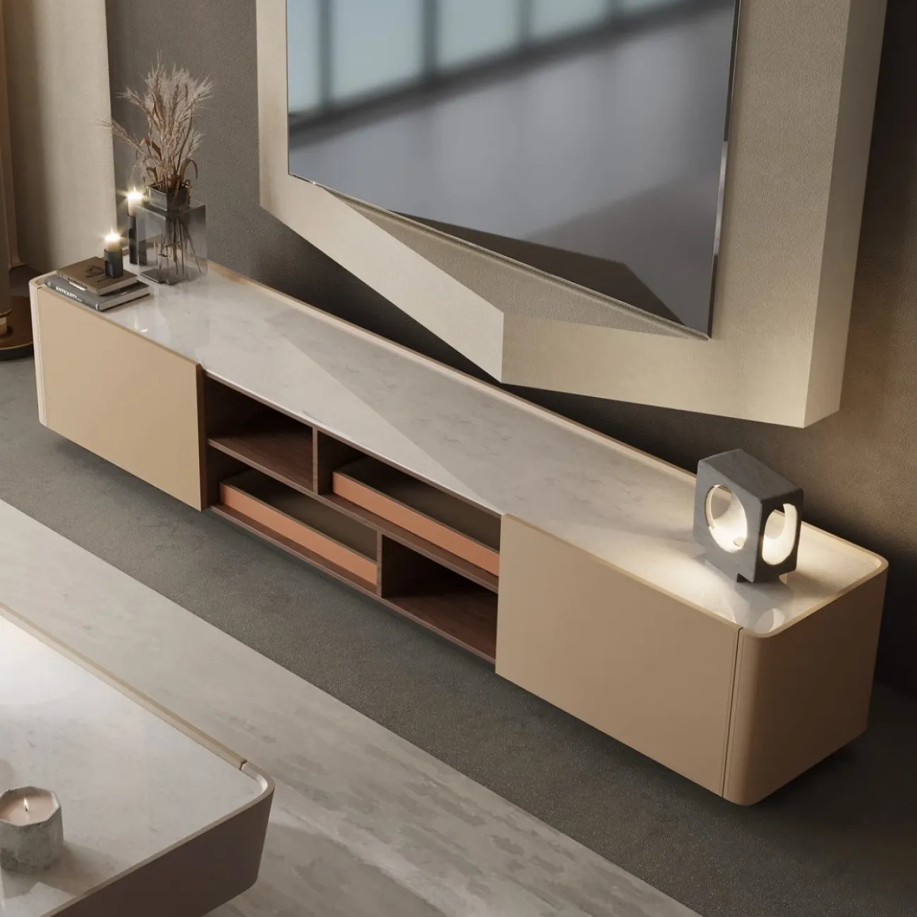 ТВ-шкаф и чайный столик из каменной плиты, седельной кожи KBOOS 35665-29