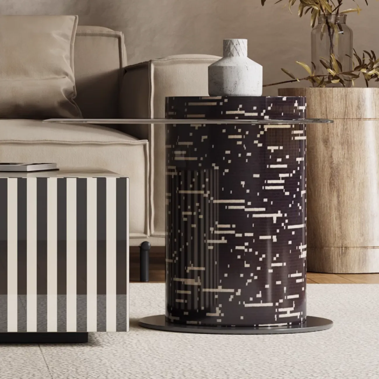 Дизайнерский журнальный столик в полоску под зебру KBOOS 35667-29 Дизайнерский журнальный столик в полоску под зебру KBOOS 35667-29