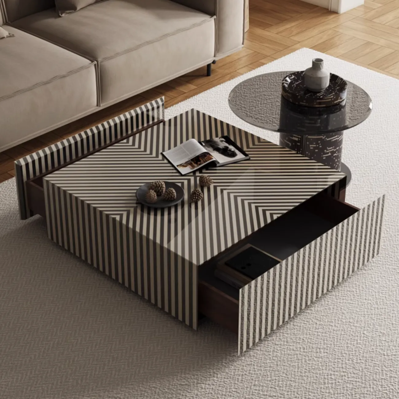 Дизайнерский журнальный столик в полоску под зебру KBOOS 35667-29 Дизайнерский журнальный столик в полоску под зебру KBOOS 35667-29