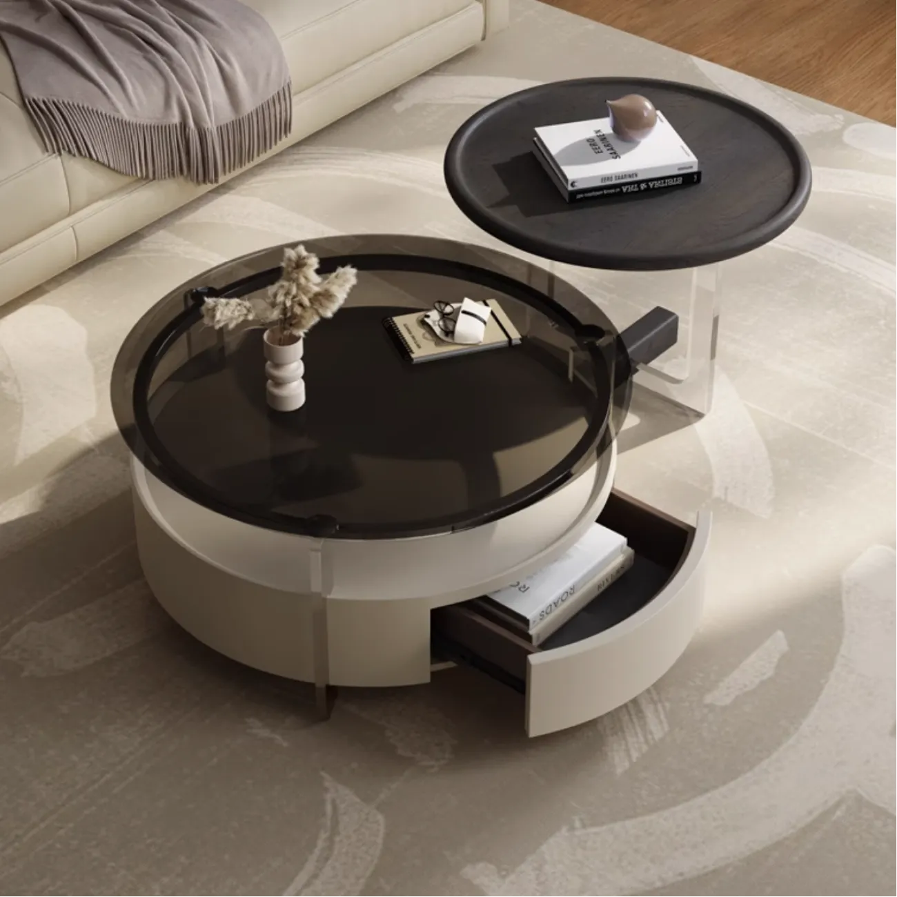 Современный акриловый круглый журнальный столик KBOOS 35668-29 Современный акриловый круглый журнальный столик KBOOS 35668-29