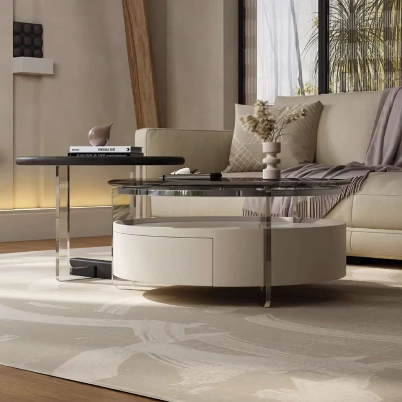 Современный акриловый круглый журнальный столик KBOOS 35668-29 Современный акриловый круглый журнальный столик KBOOS 35668-29