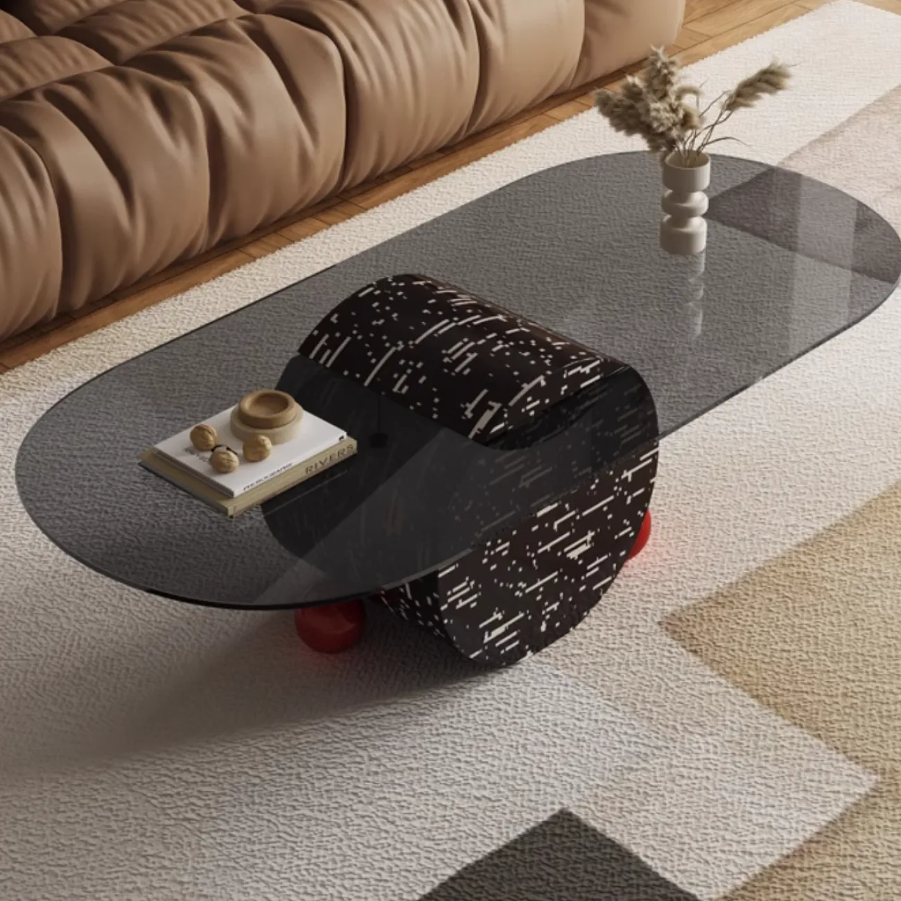 Роскошный овальный журнальный столик из закаленного стекла KBOOS 35669-29 Роскошный овальный журнальный столик из закаленного стекла KBOOS 35669-29