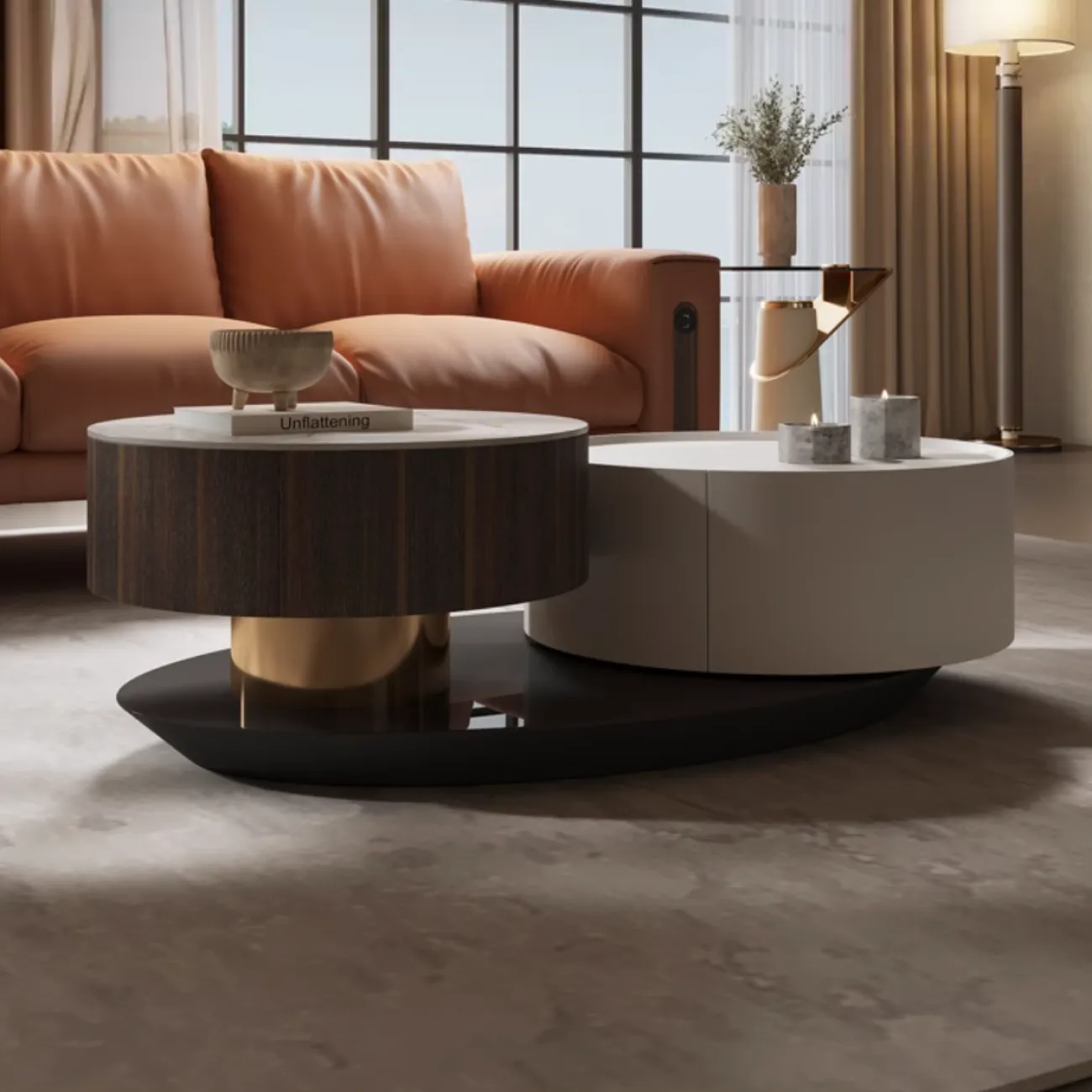 Роскошный круглый журнальный столик из каменной плиты KBOOS 35670-29 Роскошный круглый журнальный столик из каменной плиты KBOOS 35670-29