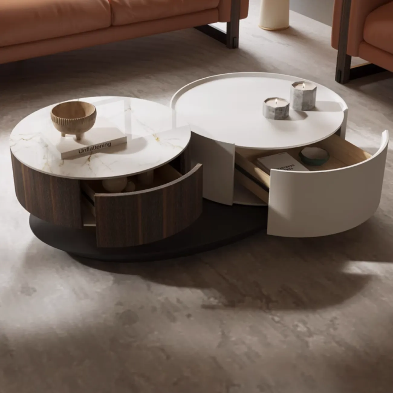 Роскошный круглый журнальный столик из каменной плиты KBOOS 35670-29 Роскошный круглый журнальный столик из каменной плиты KBOOS 35670-29